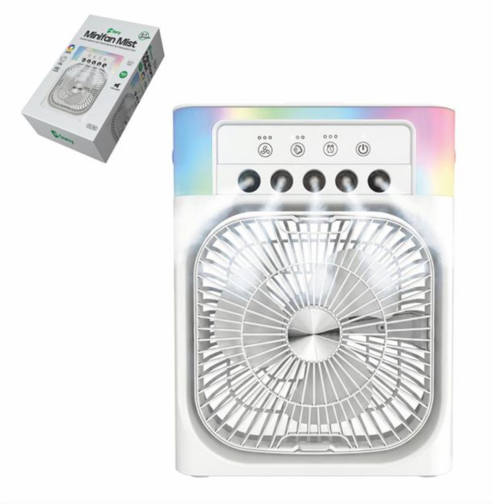 Feny Fn-F65 Beyaz Rgb Aydınlatma Ultra Sessiz Buharlı 3 Kademeli 1800Mah Şarjlı Masa Fanı