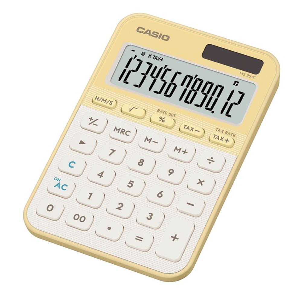 Casio Ms-20Yc-Ly 12 Hane Pastel  Sarı Krem Masa Üstü Hesap Makinesi