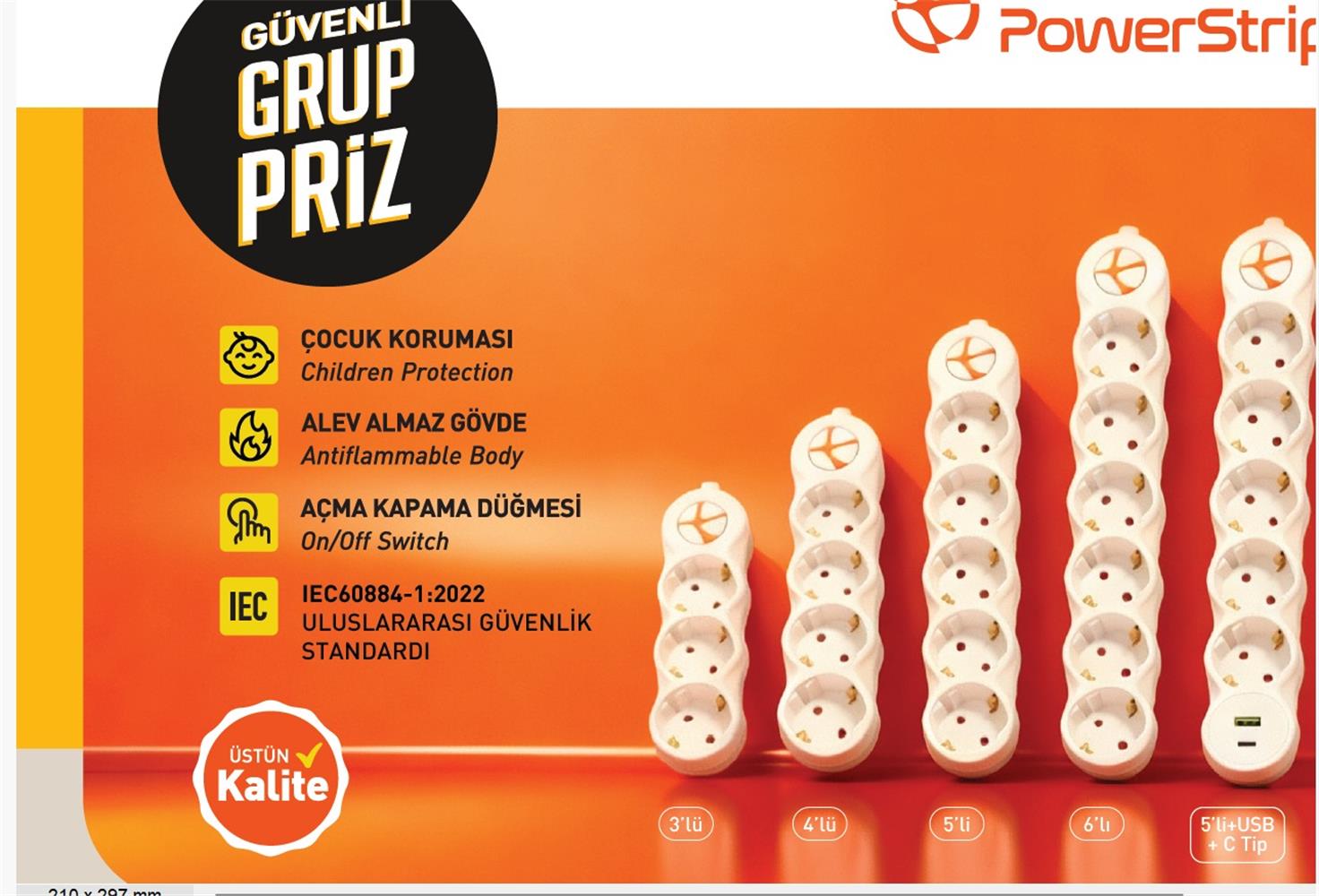 Tuncmatık Powerstrıp5 5 Li 5M Iec 66884-1:2022 Standartı, Fr(Alev Almaz)Anahtarlı Grup Priz