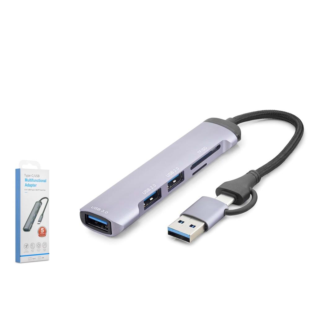 Hadron Hdx7900 Usb Type-C 3.0 Combo Hub Kart Okuyucu 5 Port Gri