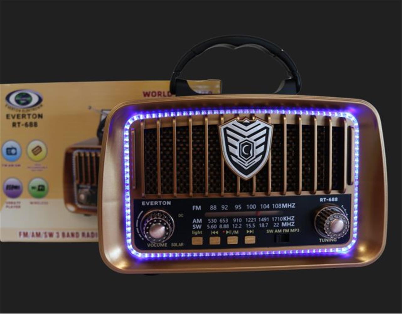 Everton Rt-688 Bluetooth Usb-Micro Sd Solarlı Saatli Nostaljik Radyo