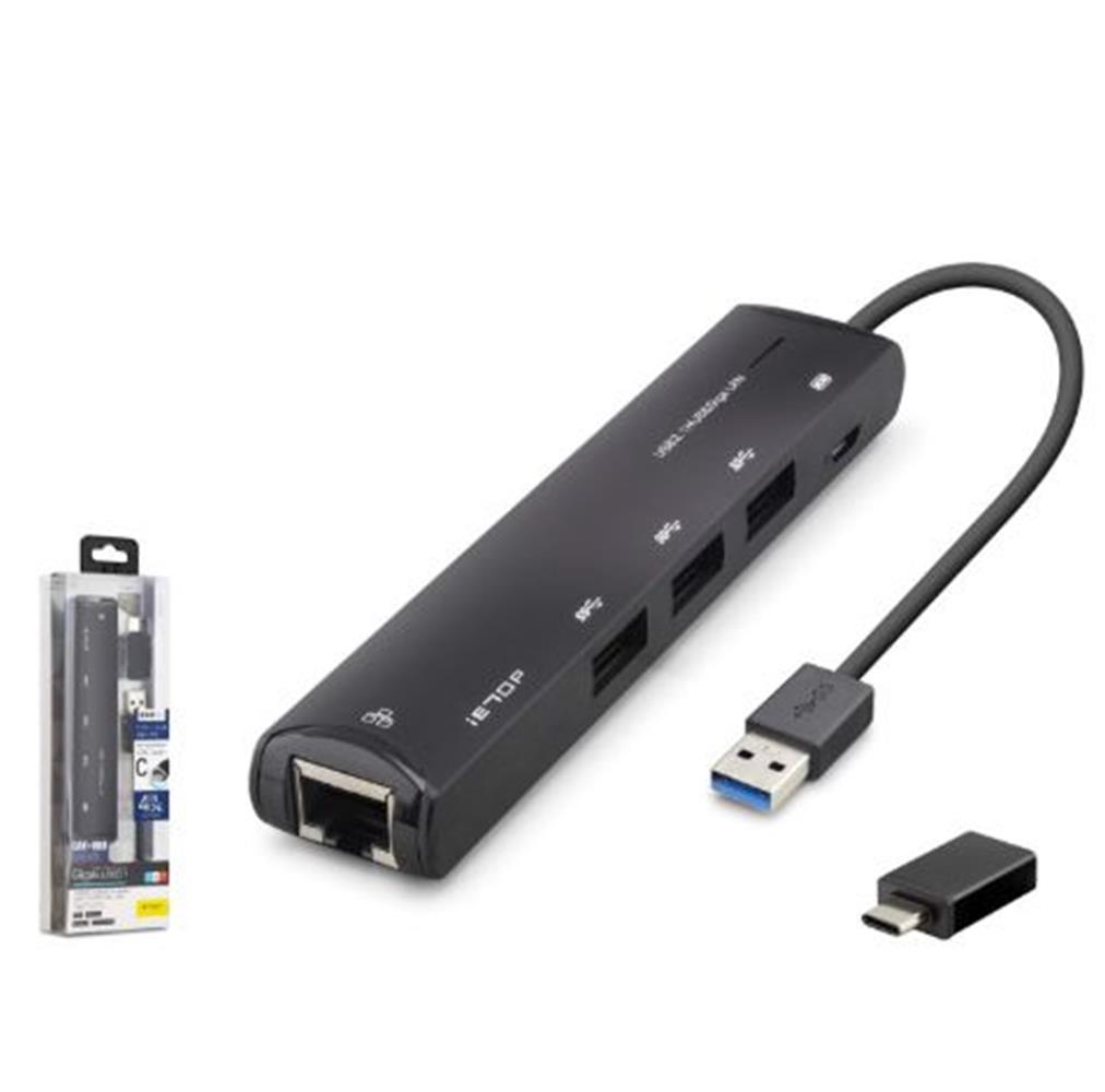 İetop Hdx7897 Usb Type-C 3.2 Gen1 Combo Hub Gigabit Lan 4 Port 5 Gbps Siyah