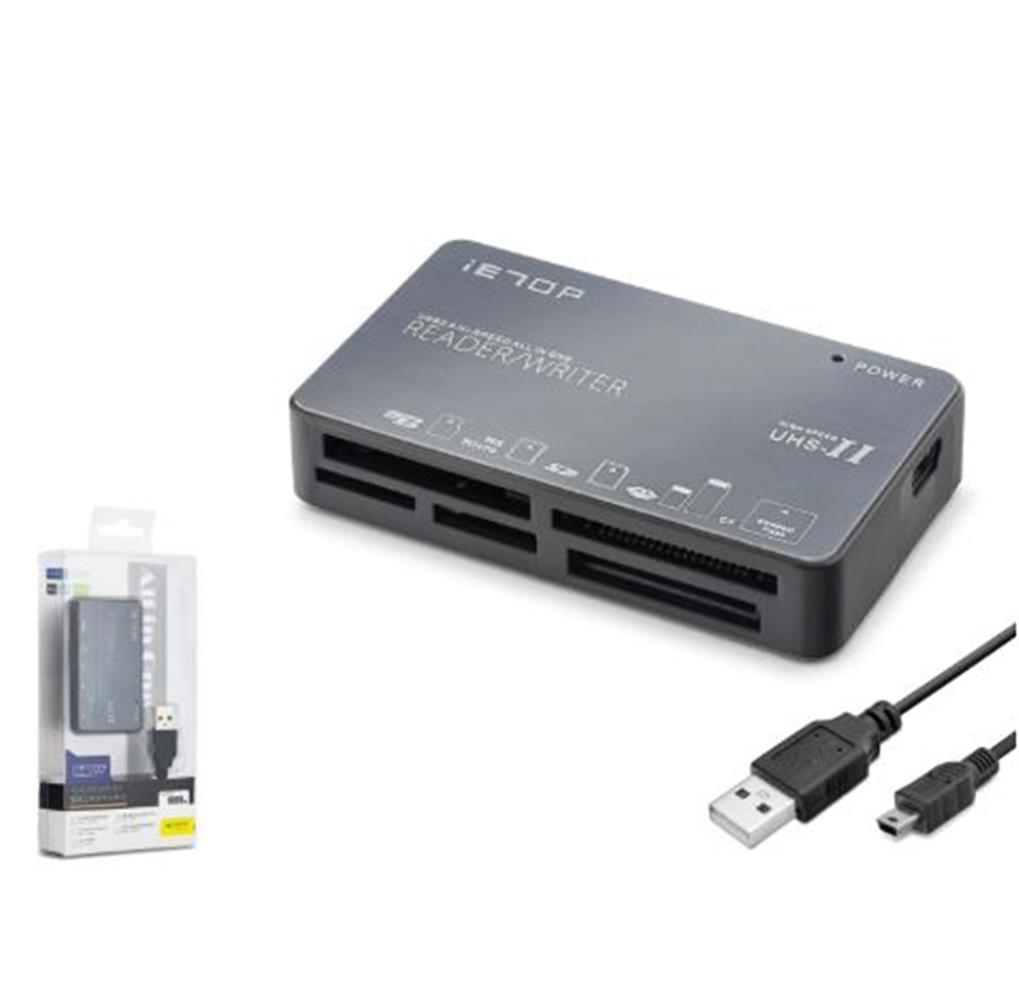 İetop C208 Usb All İn One Kart Okuyucu Cf Sd Microsd Ms Uhs-Iı 480 Mbps Alüminyum Gri