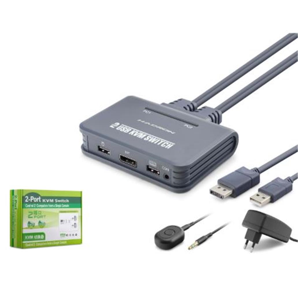 HADRON HDX1427 DISPLAYPORT KVM SWITCH 2 CO...