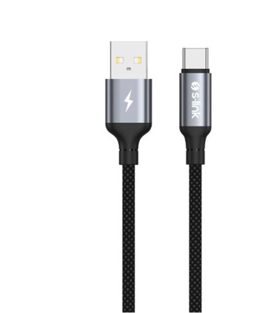 S-LİNK ARMOR UC-01 12W 1.2M USB TO TYPE-C PD ÖRGÜLÜ METAL BAŞLIKLI SİYAH HIZLI ŞARJ KABLOSU