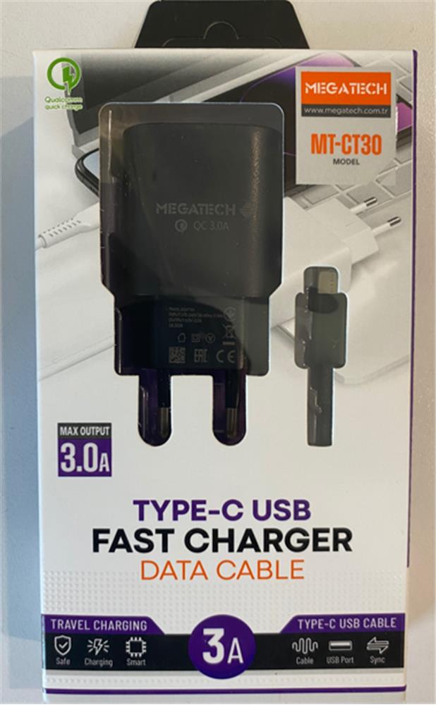 Megatech Mt-CT30 Siyah QD 3.0a Usb Ev Şarj...