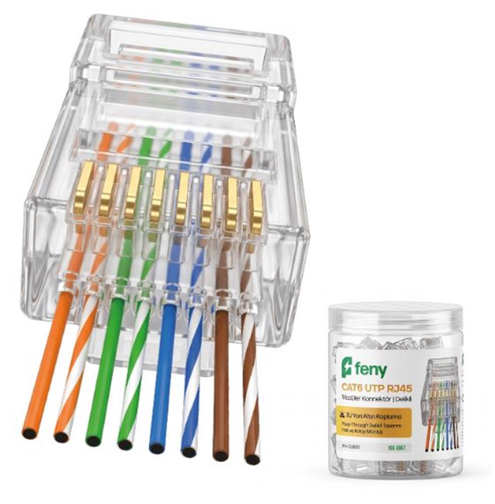 FENY FN-COB35 CAT6 UTP Yeni Nesil Delikli 3U Gold Jack 100’lü Kutulu