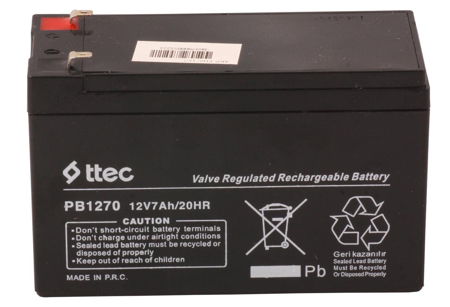 Ttec 12V 7AH-20HR Base Bakımsız Kuru Akü Alarm-Siren için Ups Uygun Değil 1,75 Kg 