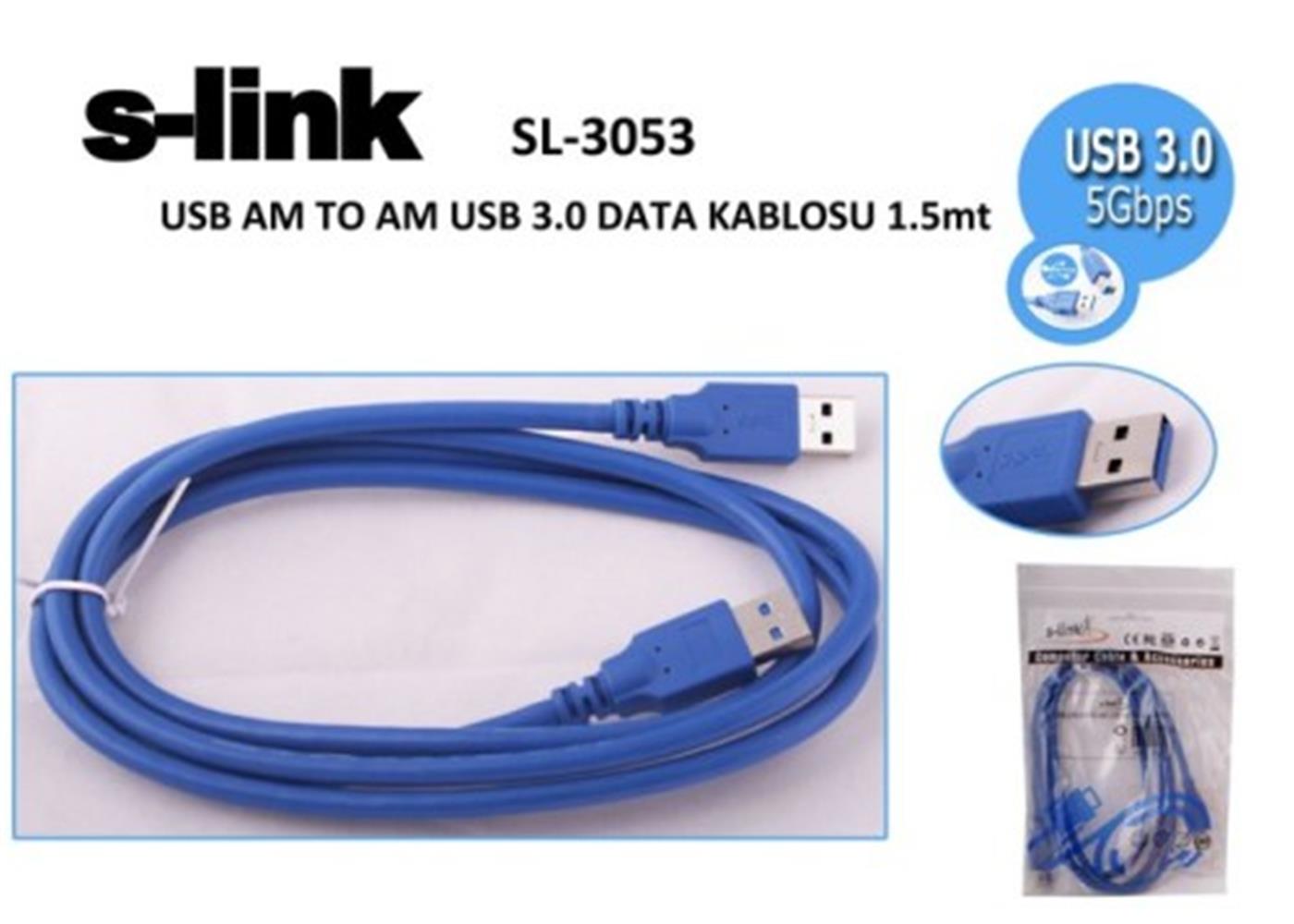 S-link SL-3053 1.5mt Usb 3.0 am To am Data Kablosu