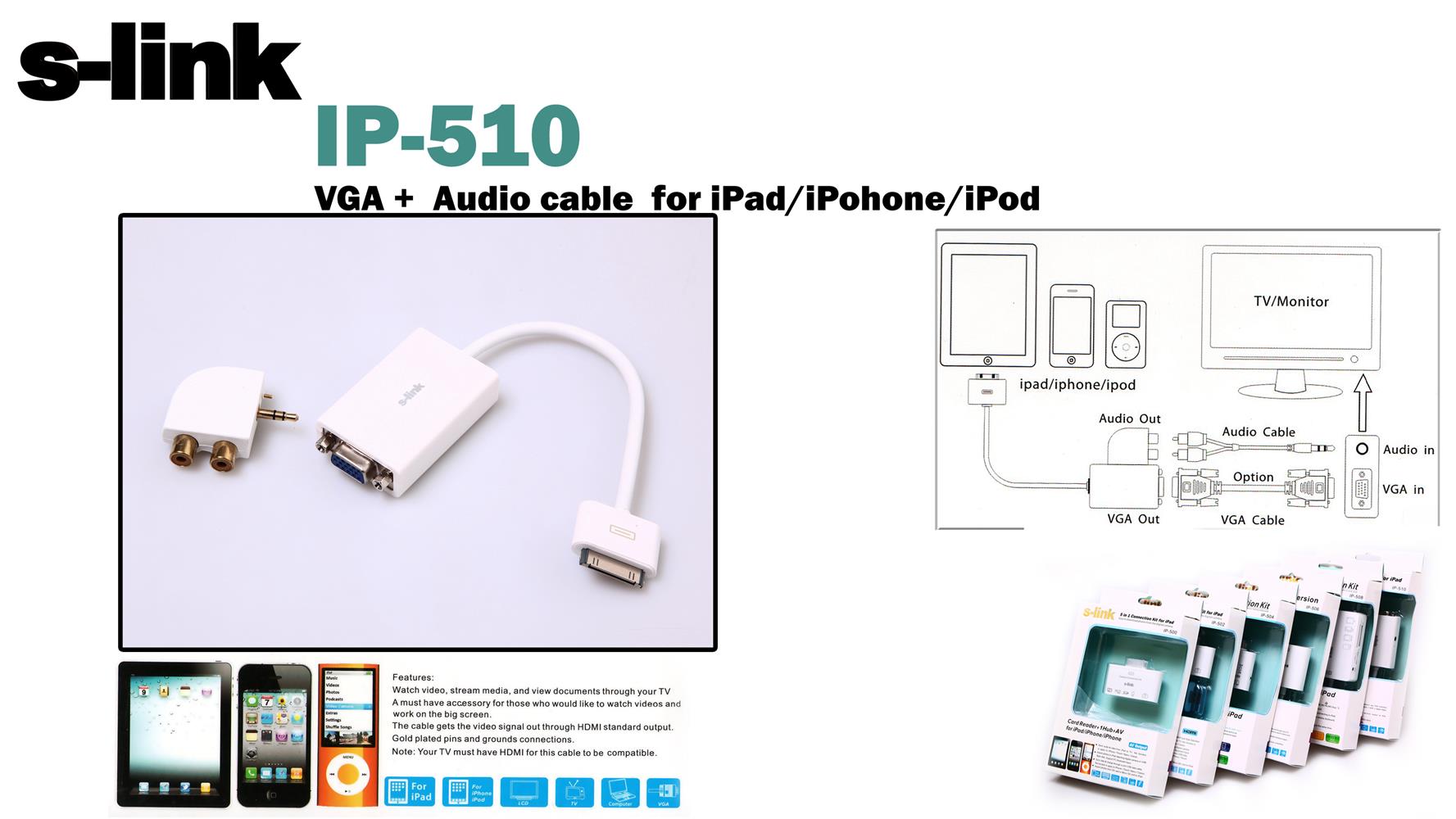 S-link IP-510 Ipad To Vga Ve Audio Adaptör