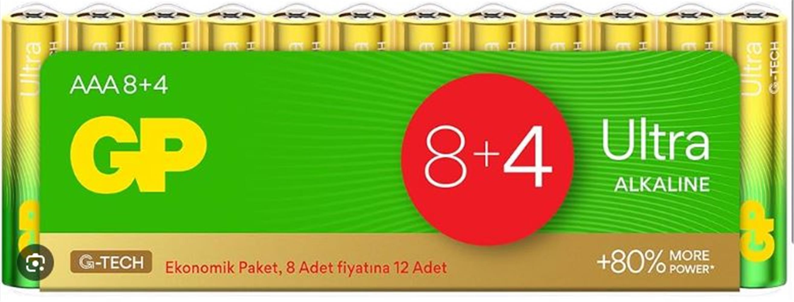 Gp LR03 AAA Boy Ultra Alkalin İnce Kalem Pil 12'li Paket GP24AU-VS12