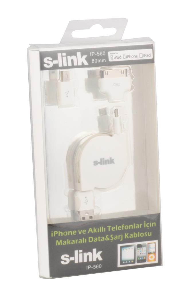 S-link IP-560 iphone-ipod-ipad Data Şarj + Mikro 5 pin Makaralı Şarj Kablosu