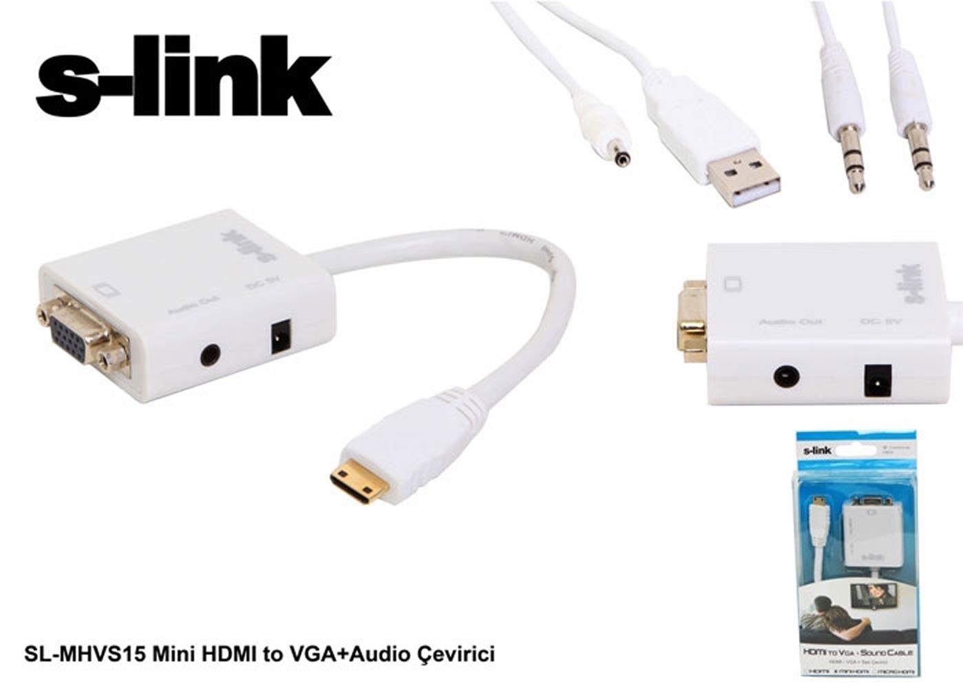 S-link SL-MHVS15 Mini Hdmı Erkek To Vga Dişi Audıo Çevirici