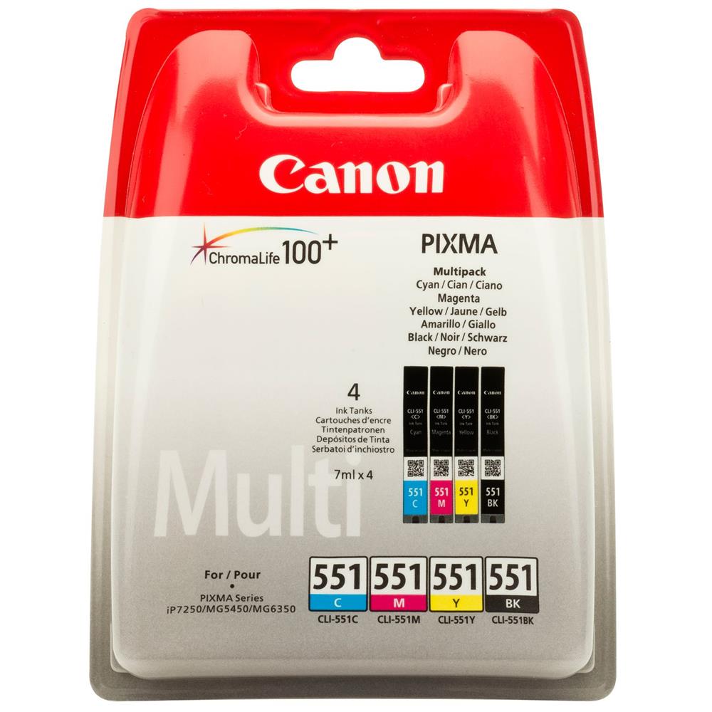 Canon CLI-551 Cyan-Magenta-Yellow-Black Mavi-Kırmızı-Sarı-Siyah 4'lü Multipack Kartuş 