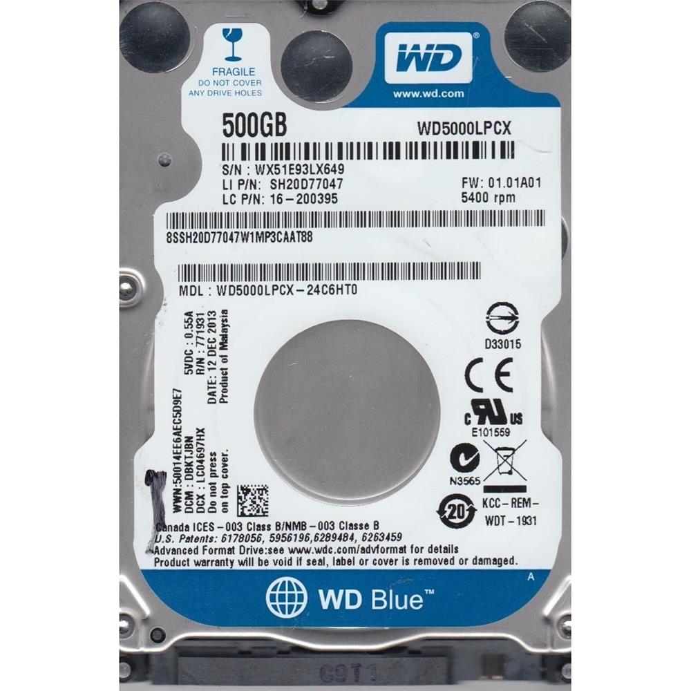 Wd 500Gb Blue 2,5" 32Mb 5400Rpm Wd5000Lpcx Notebook Harddisk