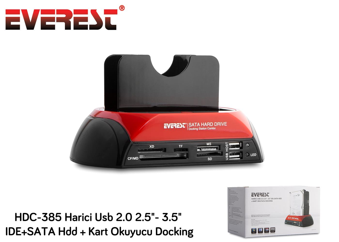 Everest HDC-385 2.5"-3.5" Ide Sata Usb 2.0 Harddisk Hdd Kutusu + Kart Okuyusu + Docking Statıon