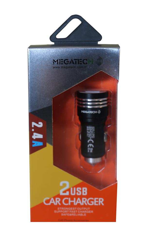 Megatech T05-M24 Renkli 2.4A 2Usb Çelik Araç Şarj Aleti 