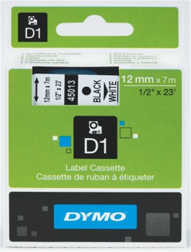 DYMO S0720530 D1 Yedek Şerit, 12 mm x 7 mt, Beyaz- Siyah (45013)