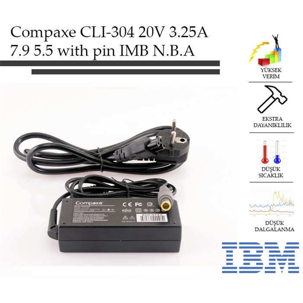 Compaxe CLI-304 Ibm- 20v-3.25a 7.9-5.5-With Pin Notebook Adaptör 