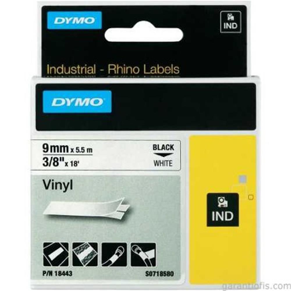 Dymo RhinoPRO Renkli Vinil 9mmx5,5m Siyah-Beyaz 18443