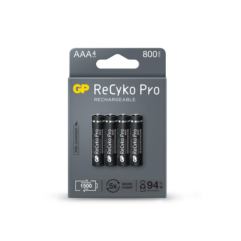 GP ReCyko Pro AAA 800 mAh Şarj Edilebilir İnce Kalem Pil 4'lü Paket