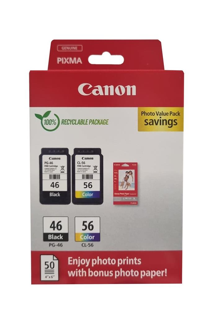 Canon PG-46 CL-56 Multipack 2'li Mürekkep Kartuş 50 adet 10x15 Fotoğraf Kağıdı Hediyeli