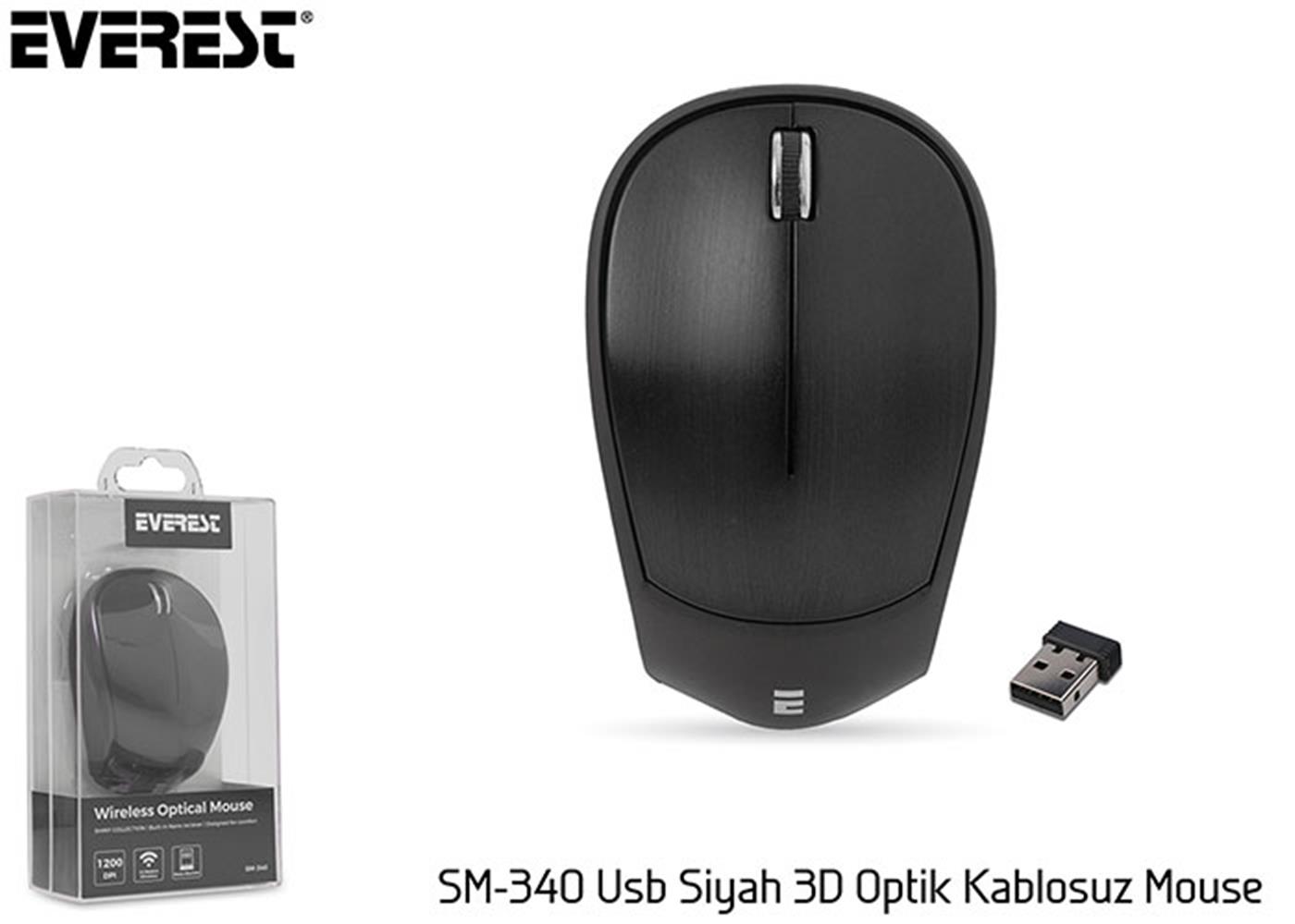 Everest SM-340 Usb Siyah 3D Optik Kablosuz Mouse 