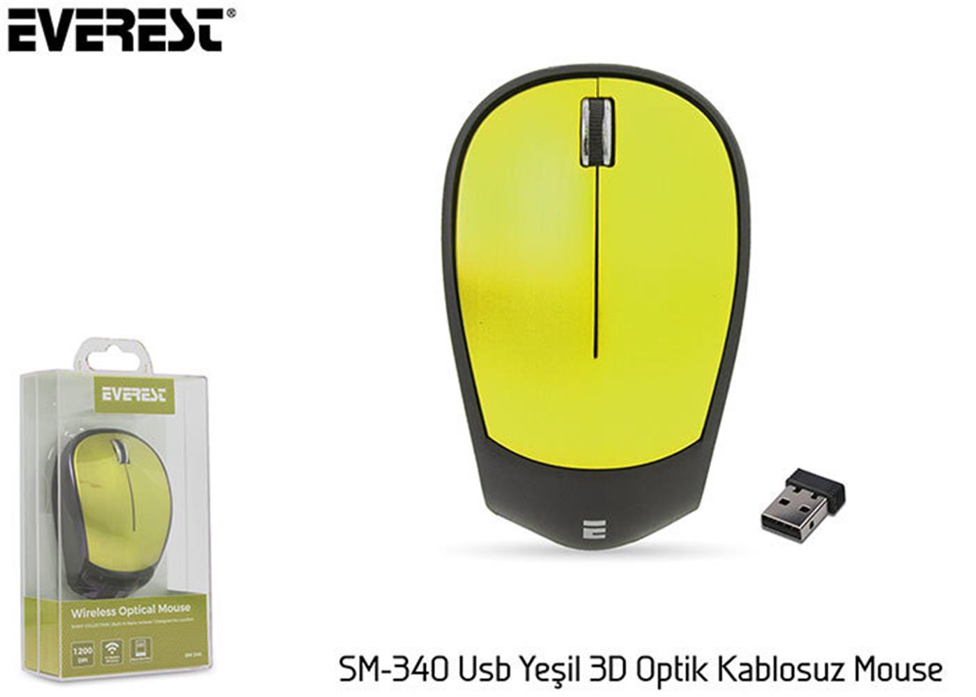 Everest SM-340 Usb Yeşil 3D Optik Kablosuz Mouse 