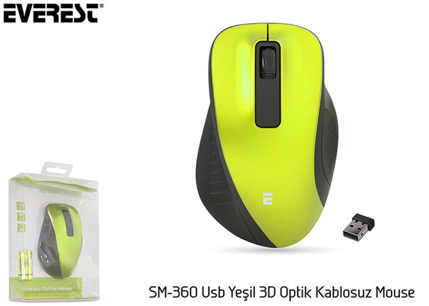 Everest SM-360 Usb Yeşil 3D Optik Kablosuz Mouse 