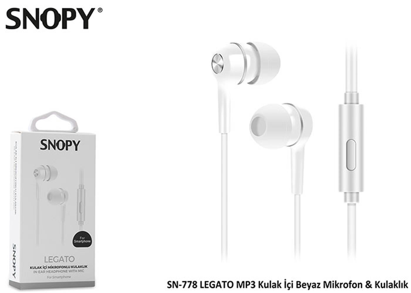 Snopy SN-778 Legato Beyaz Mp3 Kulak İçi Kulaklık 