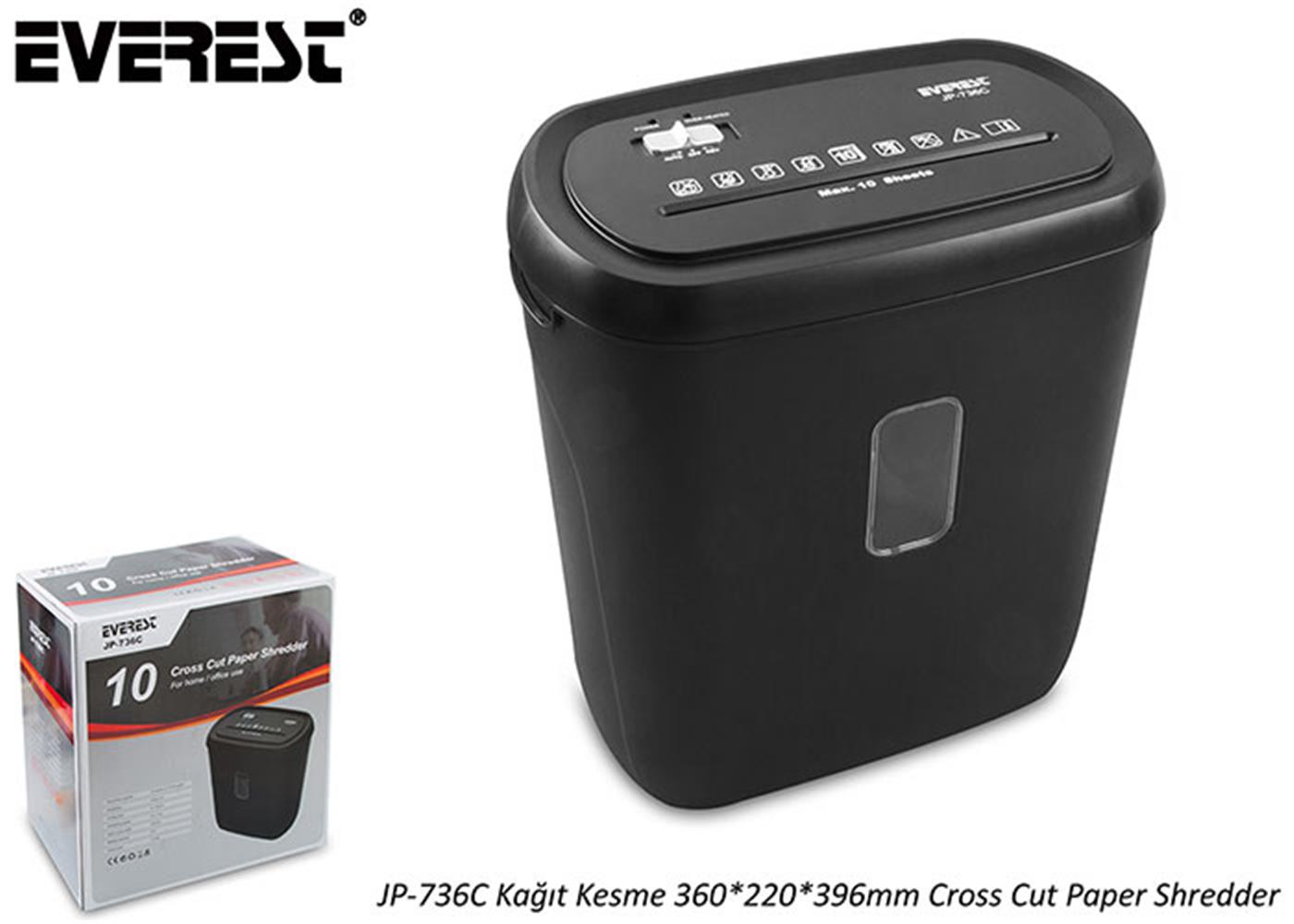 Everest JP-736C 21L Kağıt Kesme Makinesi 360-220-396mm Cross Cut Paper Shredder