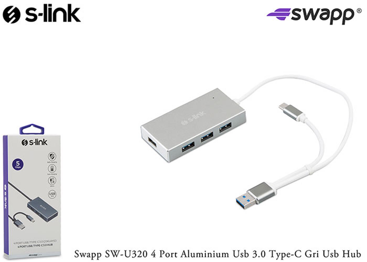 S-link Swapp SW-U320 4 Port Usb 3.0 Type-c Gri Aluminium Usb 3.0 Usb Hub