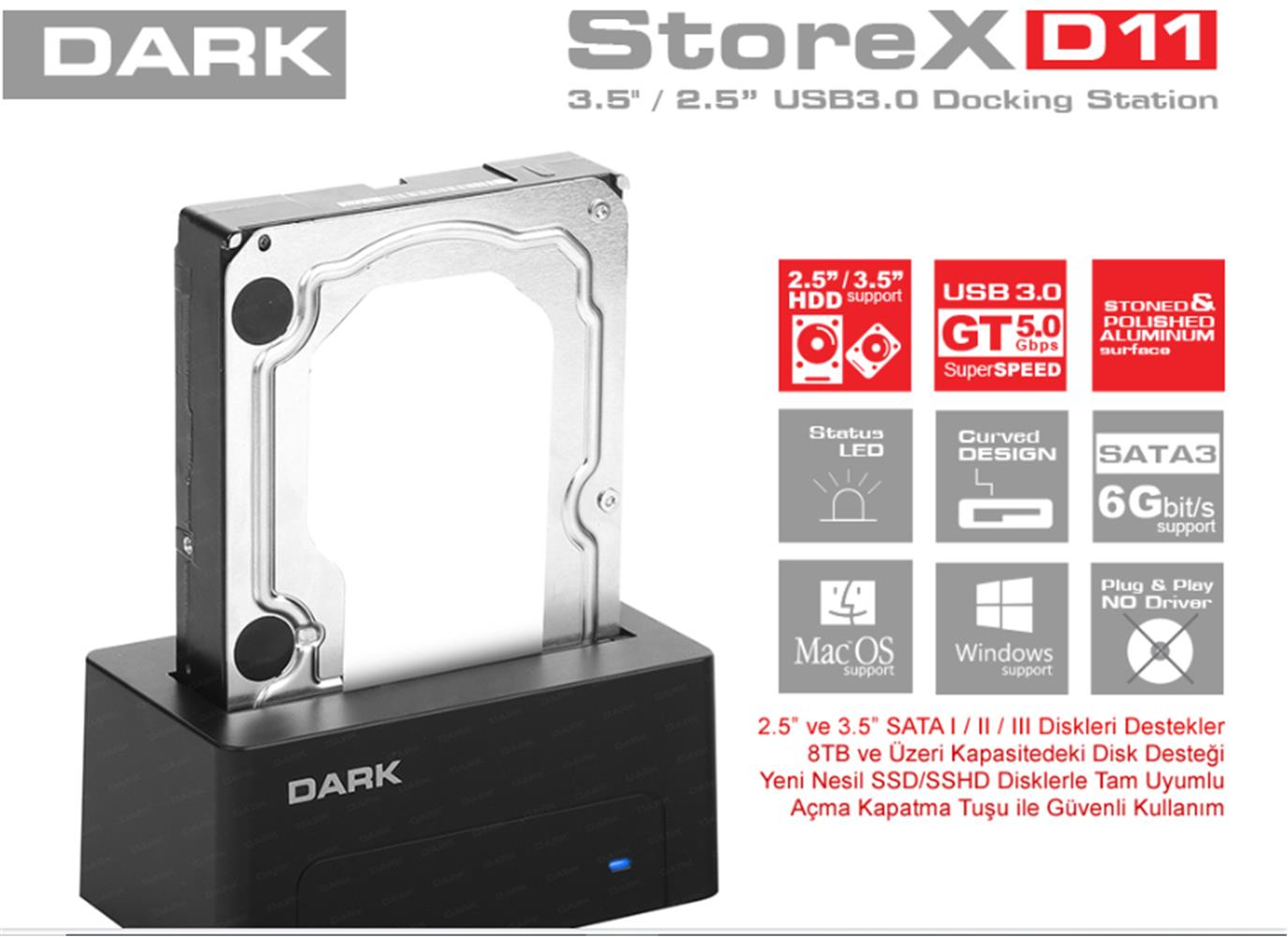 Dark StoreX.D11 3.5"-2.5" SB 3.0 SATA Disk İstasyon