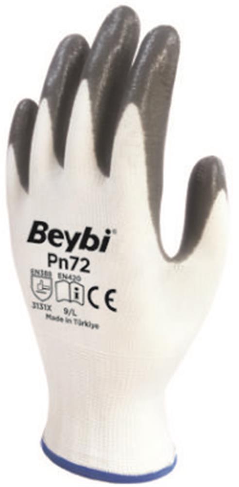 Beybi Nitril Poly PN72 9 Beden Beyaz Gri Eldiven 12li Paket