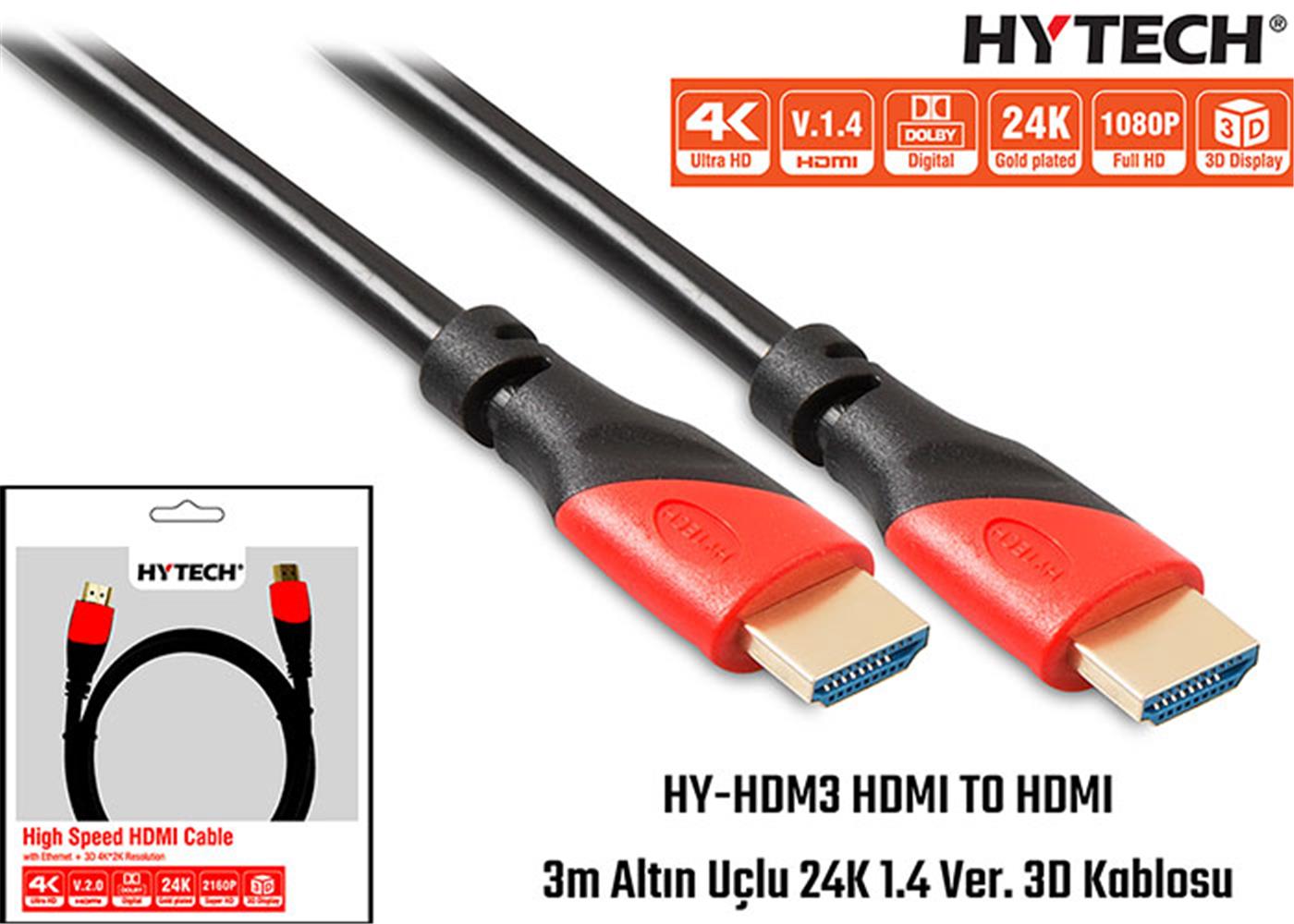 Hytech HY-HDM3 Hdmi To Hdmi 3m Altın Uçlu 24k 1.4 