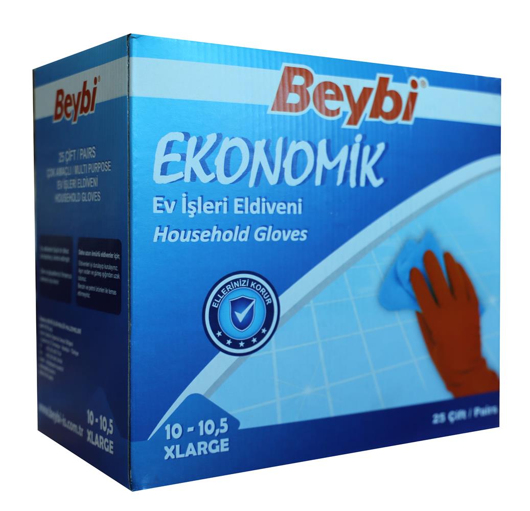 Beybi 10-10.5 Ekonomik 25li Paket Lateks Kırmızı Eldiven  Pamuk Kaplı İç Yüzey Terlemeyi Azaltır 