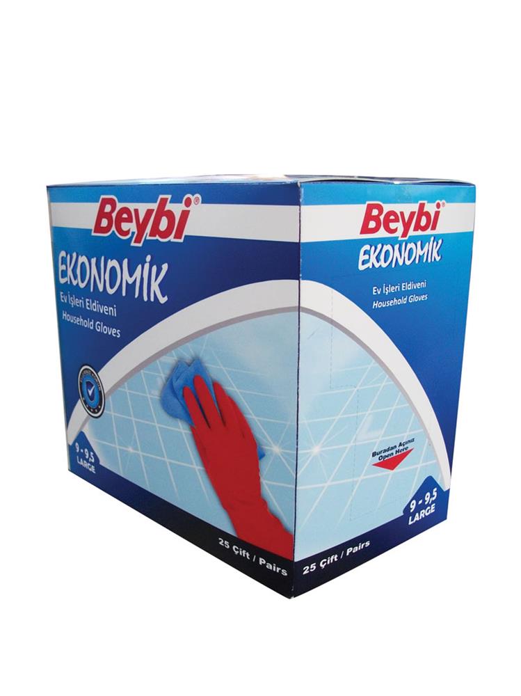 Beybi 9-9.5 Ekonomik 25li Paket Lateks Kırmızı Eldiven Pamuk Kaplı İç Yüzey Terlemeyi Azaltır 