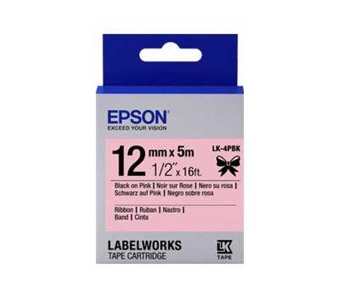 Epson LK-4PBK PEMBE Üzeri SİYAH 12MM 5Metre Etiket