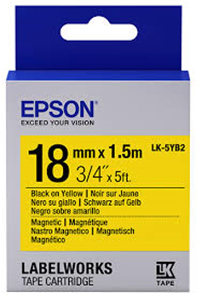 Epson LK-5YB2 Mıknatıslı Siyah Üzeri Sarı 18MM 1,5Metre Etiket