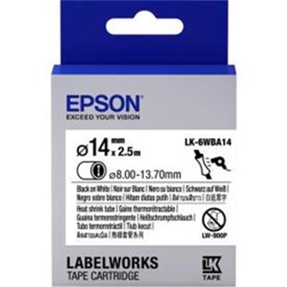 EPSON LK-6WBA14 ISIYLA DARALAN SIYAH UZERI BEYAZ 14MM 2.5METRE ETIKET