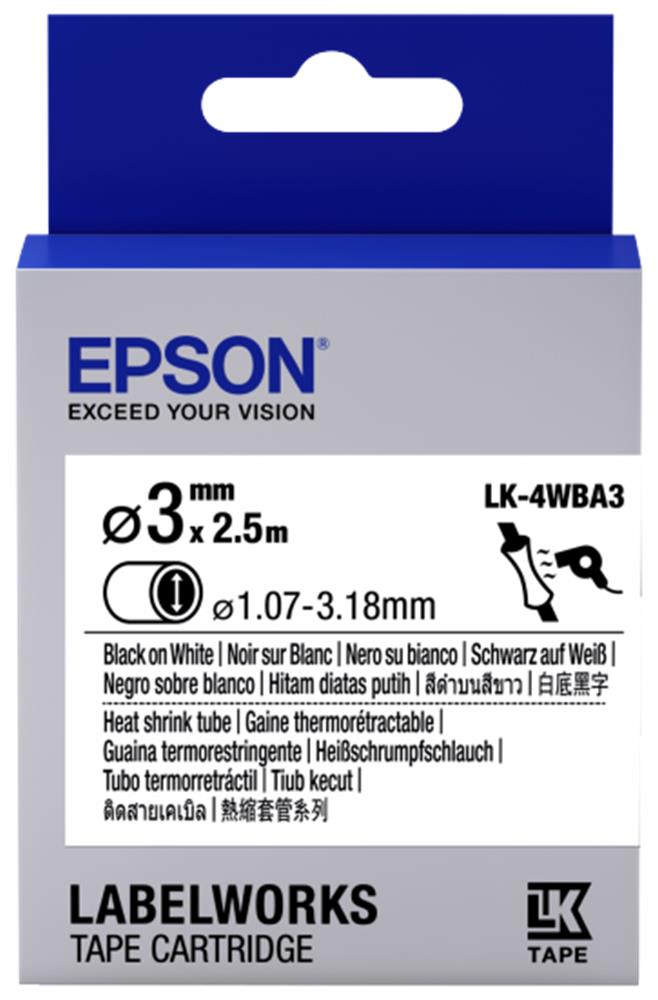 EPSON LK-4WBA3 ISIYLA DARALAN SIYAH UZERI BEYAZ 3MM 2.5METRE ETIKET