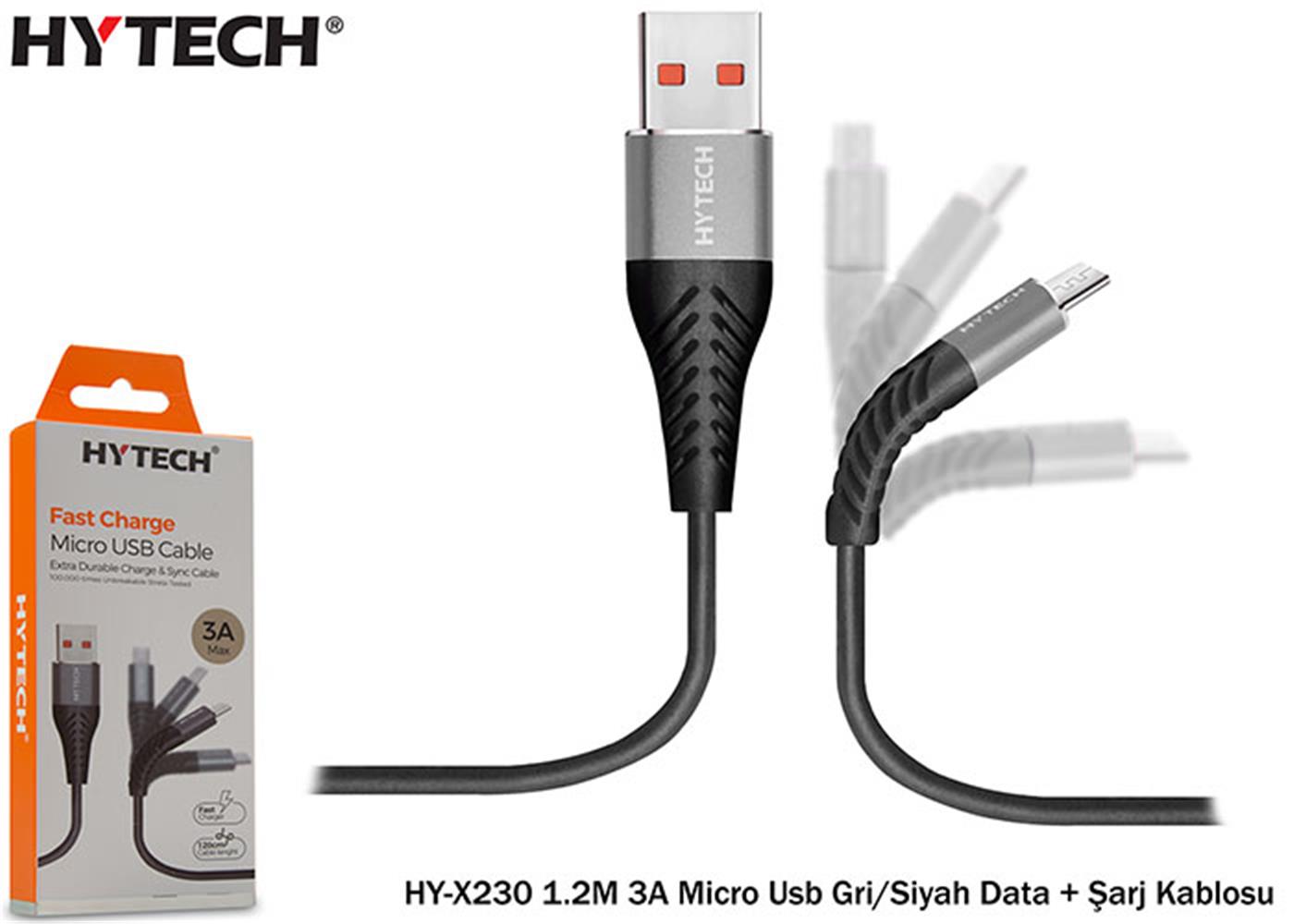 Hytech HY-X230 1.2M 3A Micro Usb Gri-Siyah