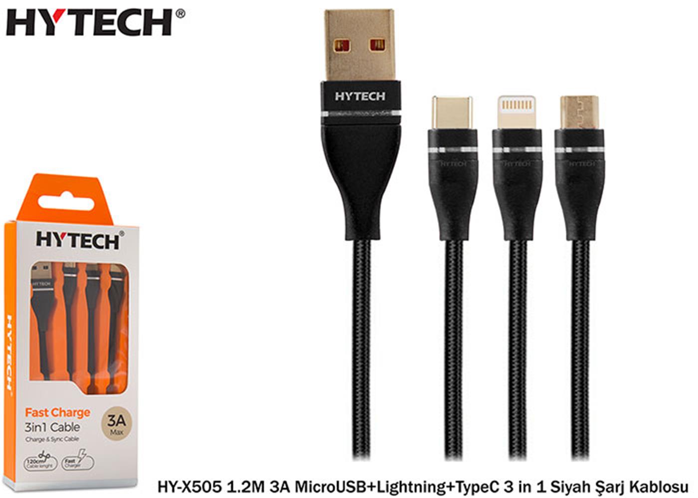 Hytech HY-X505 1.2M 3A MicroUSB+Lightning+TypeC 3 