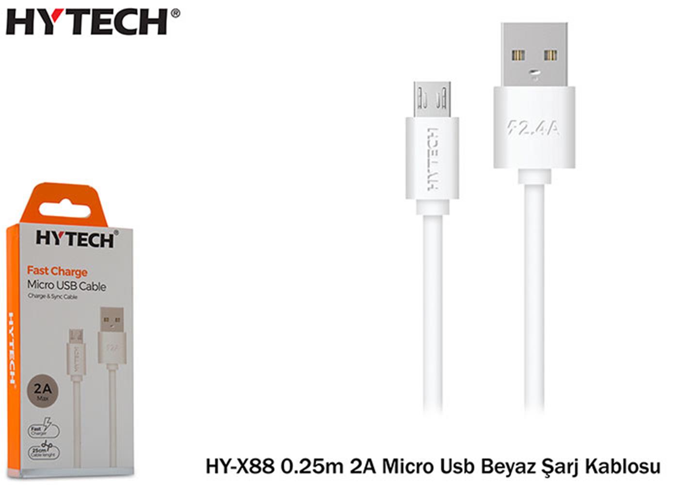 Hytech HY-X88 0.25m 2A Micro Usb Beyaz Şarj Kablos