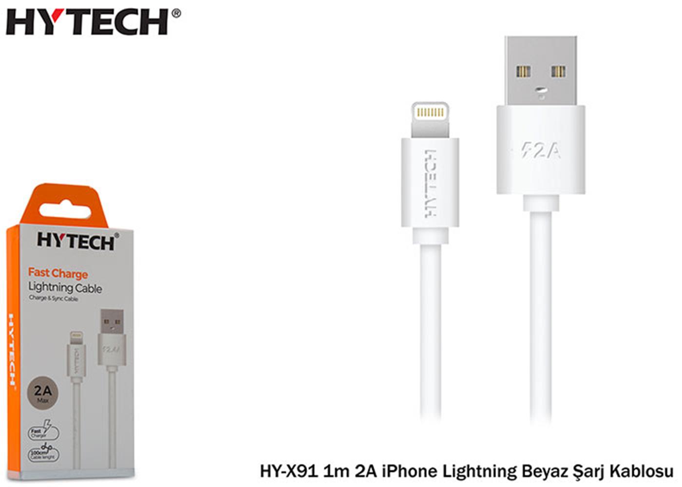 Hytech HY-X91 1m 2A iPhone Lightning Beyaz Şarj Kablosu