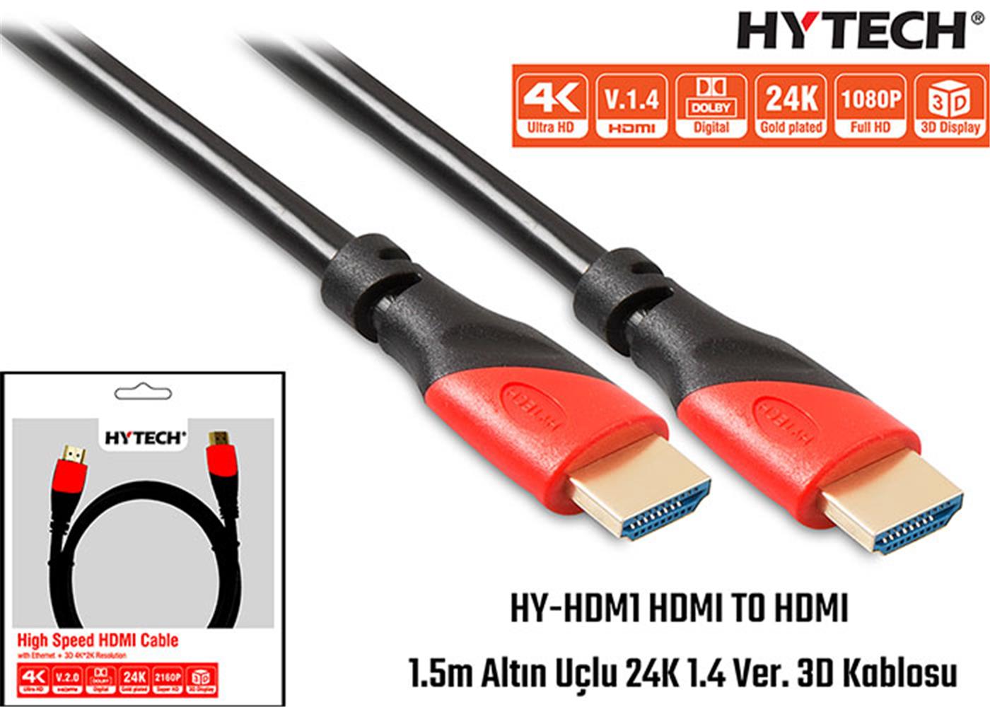 Hytech HY-HDM1 HDMI TO HDMI 1.5m Altın Uçlu 24K 1.4 Ver. 3D Kablosu 