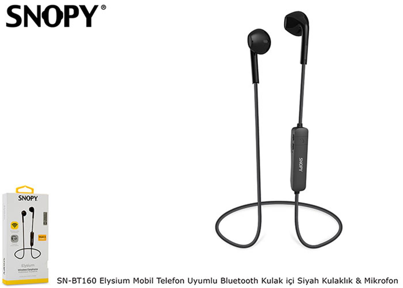 Snopy SN-BT160 Elysium Mobil Telefon Uyumlu Bluetooth Kulak içi Siyah Kulaklık & Mikrofon