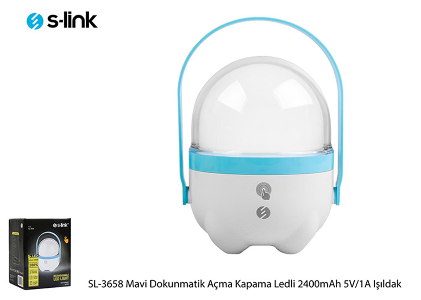 S-link SL-3658 Mavi Dokunmatik Açma Kapama Ledli 2400mAh 5V-1A 1+30 Ledli Işıldak