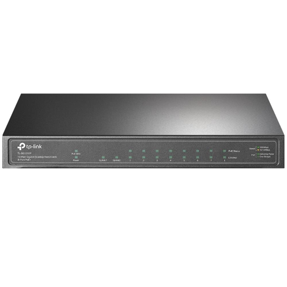 TP-LINK TL-SG1210P 8 Port 10-100-1000 Poe+ Switch 1 Port SFP Çelik Kasa Rack Mount