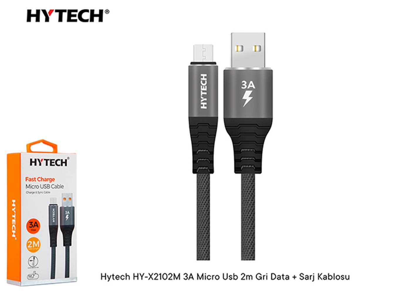 Hytech HY-X2102M 3A Micro Usb 2m Gri Data + Sarj Kablosu